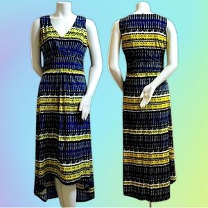 Kelly By Clinton Kelly Vibrant Sleeveless High-Low Dress in Blue and Yellow